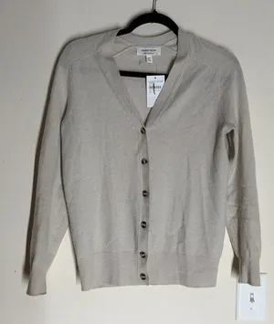Nordstrom Cashmere V-Neck Cardigan Sweater Beige Cream XXS NWT $199 thumbnail 1