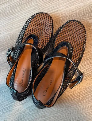 Mucccute Black Mesh Mary Jane Flats Patent Trim Buckle Strap Shoes Size 6 thumbnail 1