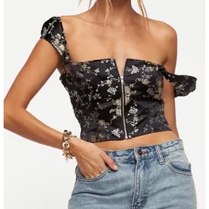 Lioness Papa Don't Preach Black Floral‎ Corset Top Front Zip Satin Size Medium thumbnail 1