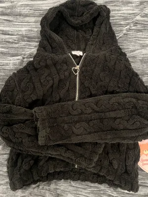Cozy Plush Hooded Half-Zip Sweater - Black size L by Angel cult thumbnail 1