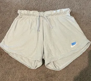 Nike Girls Light Blue Athletic Lounge Shorts with Blue Logo thumbnail 1