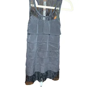 Bailey 44 womens black tiered silk top with lace trim‎ sz S 90s thumbnail 2