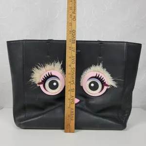 Kate Spade Womens Shoulder Bag Black Monster Eyes Hallie 100% Cow Leather Tote thumbnail 3