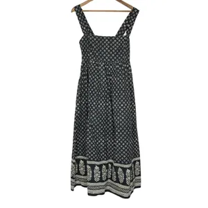 J. Crew Women's Size 8 NEW Black White Floral Block Print Cotton Midi Dress thumbnail 2