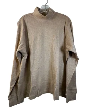 Lands End Relaxed Fit Mock Neck Long Sleeve Top Tan Heather XL 18 thumbnail 1