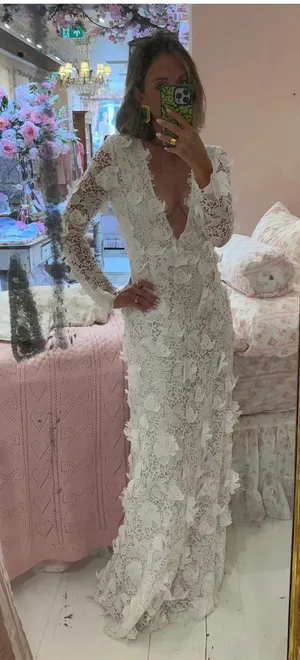 LoveShackFancy Sylvester Bridal‎ Lace Gown White Size 4 NWT thumbnail 1