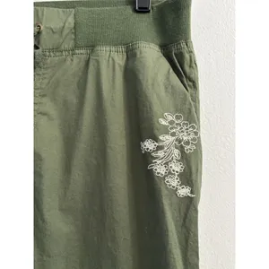 Palm Rio Womens Olive Green Floral Embroidered Cropped Jogger Pants Size M thumbnail 11