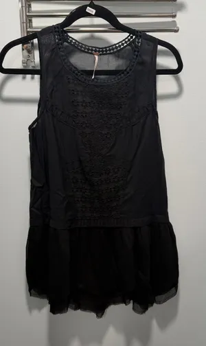 Free People Tank Top Black Small Boho Lace Crochet Sleeveless Festival Casual thumbnail 1