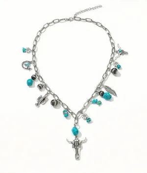 Southwestern turquoise and silver necklace and bracelet set thumbnail 9