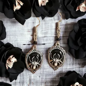 Gothic Retro Style Black Gemstone Spider Earrings Faux Fashion Jewelry‎ thumbnail 3