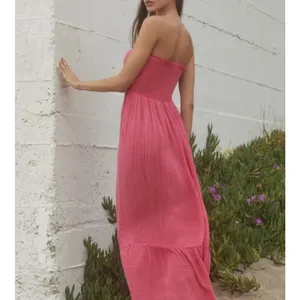 Anthropologie The Marisol Smocked Gauze Maxi Dress Size Large Pink Beach thumbnail 2