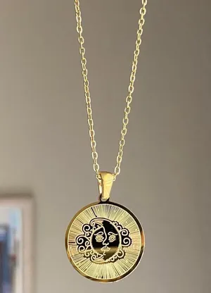 Handmade fully gold stainless steel celestial whimsical vintage moon necklace🌟 thumbnail 2
