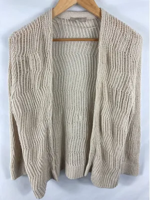 Ann Taylor LOFT Wave Texture Loose Knit Tan Cardigan Size Medium thumbnail 1