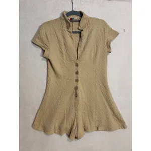Free People FP Beach Ramona Textured Knit Button‎ Front Romper Tan Beige Large thumbnail 4