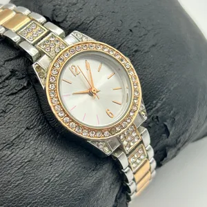 Women’s Two-tone Silver and Rose-gold Crystal Accented Analog Watch Working thumbnail 3