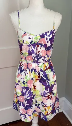 NWT J. Crew Seaside Cami Dress Size 2 White Purple Abstract Floral Casual thumbnail 1