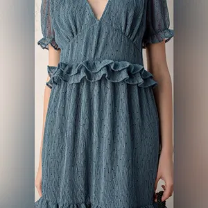 NWT Lulus Know Your Heart Midi Dress Medium Dusty Blue Polka Dot Ruffled thumbnail 9
