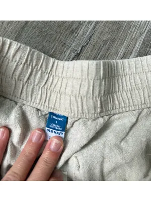 Old Navy Relaxed Linen Beach Pants Lounge Pants High Rise Straight Leg Beige Tan thumbnail 6
