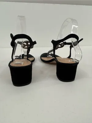 Tory Burch Black Suede Crystal Logo T-Strap Block Heel Sandals Size 9.5 thumbnail 5