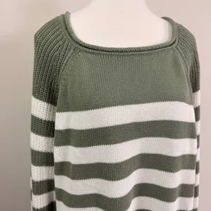Aerie Olive Green Cream Striped Oversized Raglan Shaker Knit Sweater Size Medium thumbnail 8