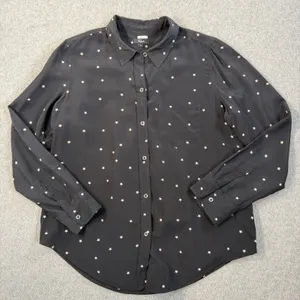 Rails Women's Small Black Star Print 100% Silk Long Sleeve Button Up Shirt thumbnail 1