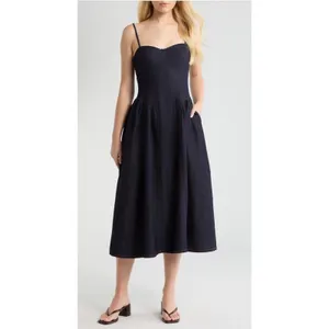 ASTR Margaux The Label Dark Wash Denim Bustier Midi Dress XS Blue NEW thumbnail 2