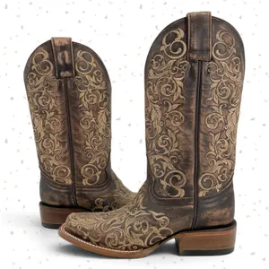 Corral Boots Brown Tan Embroidered Square Toe Western Cowboy Roper Rodeo Size 6 thumbnail 2