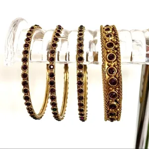 4 bangle bracelets festival ready boho rhinestone Purple thumbnail 3