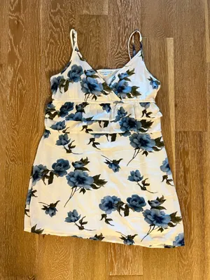 American Eagle Outfitters Cream Mini Dress with Blue Floral Print thumbnail 1