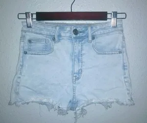 American Eagle 2 High Rise Shorty Jeans Light Wash Raw Hem Shorts thumbnail 1
