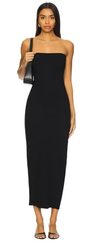 LESET Rio Bandeau Dress in Black Medium New Womens Column Maxi Gown thumbnail 1