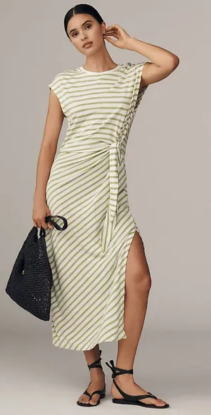 Anthropologie Daily Practice | NWT Tiebreaker Striped Midi Dress Green | Sz XL thumbnail 1