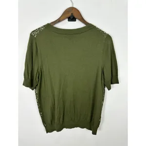 Talbots Short Sleeve Green Sequin‎ Cardigan Lightweight Sweater Womens Large thumbnail 5