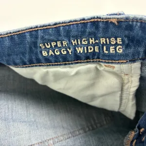 American Eagle Stretch Super High Rise Baggy Wide Leg Jeans Medium Wash Size 18S thumbnail 10
