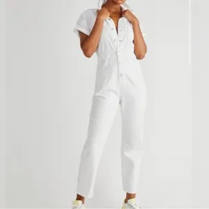 Free People Marci Denim Coveralls Utility Overalls‎ Sz XS in White thumbnail 2