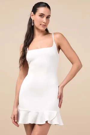 NWT Lulus Compelling Composure White Sleeveless Ruffled Bodycon Mini Dress Sz S thumbnail 1