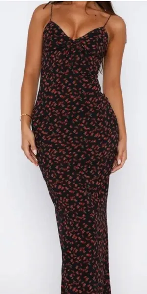 White Fox Black Floral Slip Dress Open Back Tie Maxi Small thumbnail 1