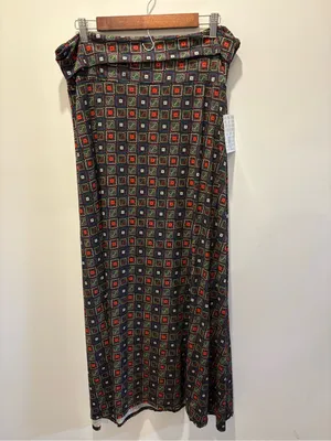 LuLaRoe Vintage Geometric Square Print Maxi Dress XL Black Red Green Blue Short Sleeve thumbnail 2