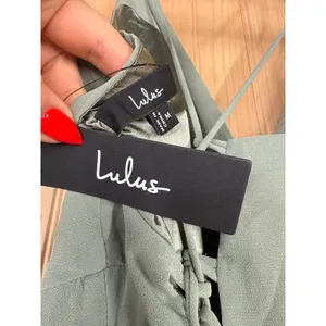 NWT Lulus Romantically Speaking Sage Green Cowl Lace-Up Maxi Dress Bridesmaid M thumbnail 6