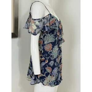 Maeve Anthropologie Womens Size 2 Blue Floral Off Shoulder Ruffle Blouse Top thumbnail 4