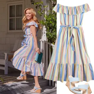 NWOT Draper James RSVP Striped Off the Shoulder Midi Dress thumbnail 2