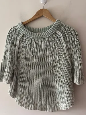 Free People Cameo Green Amy Cotton Sweater Tee Chunky Knit thumbnail 2