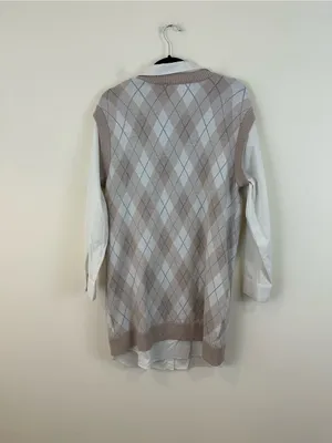 Max Studio Tan Argyle Layered Long Sleeve Sweater Dress Size Medium thumbnail 4