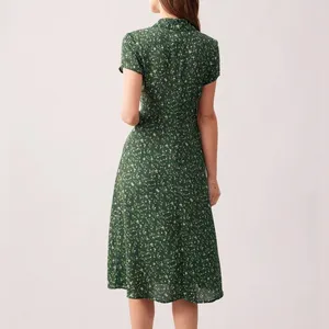 Rihoas Green Lapel Button Up Floral Midi Dress thumbnail 5