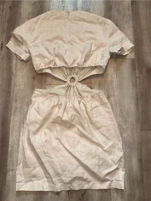STAUD Epona Dress Natural Cutout Tie-Front- Mini- Sz: S thumbnail 8
