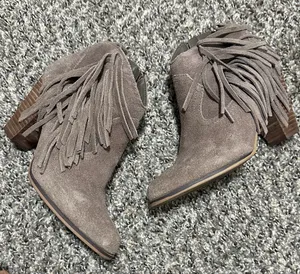 Steve Madden Taupe Suede Cian Fringe Ankle Booties thumbnail 1