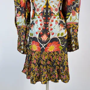NWOT Farm Rio Floral Swans V-Neck Long Sleeves Mini Dress Size M thumbnail 10