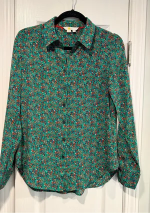 Boden Size 6 Green Floral Button Front Silk Shirt Blouse Green Ditsy Print thumbnail 1