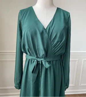 JJs House Dark Green Chiffon Long Sleeve Formal Gown Dress Prom Bridesmaid 10 thumbnail 1