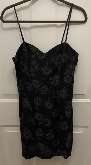Vtg Chauncey St Slip Mini Dress Women's 7/8 Y2K 90s‎ Black Floral USA Dark thumbnail 1